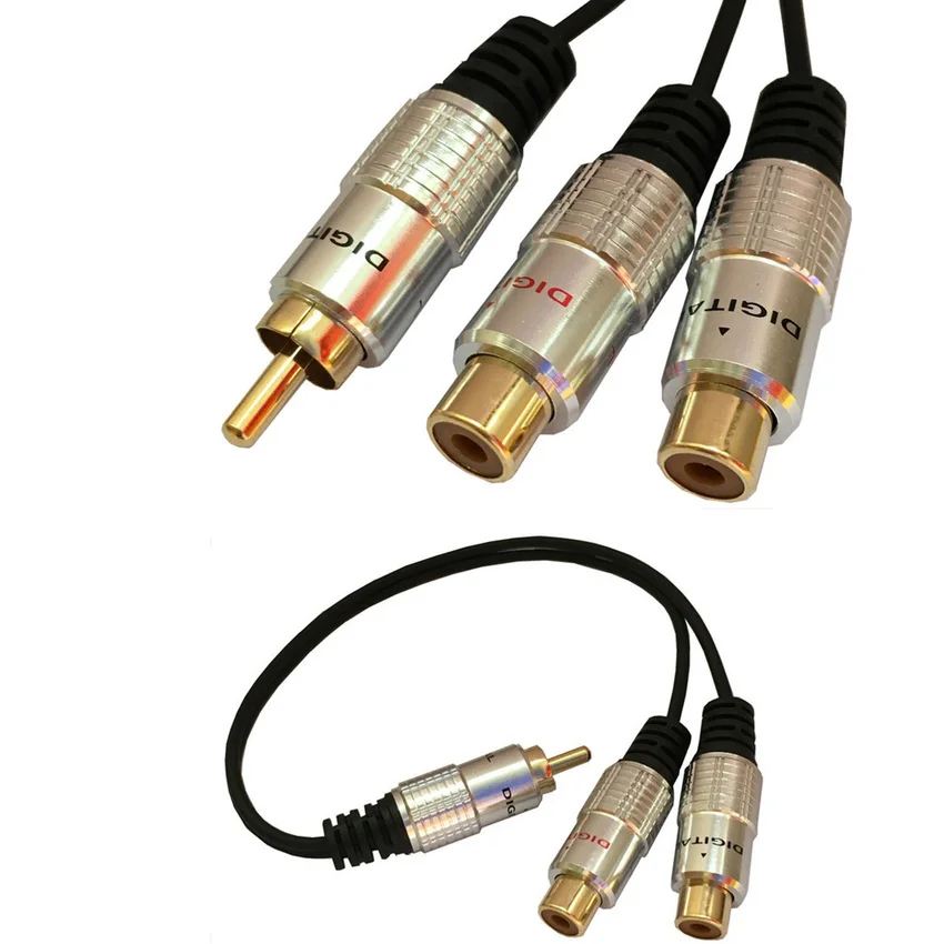 Оптовая продажа 100 шт./упак. позолоченный 1 RCA штекер-2 гнездовой разветвитель
