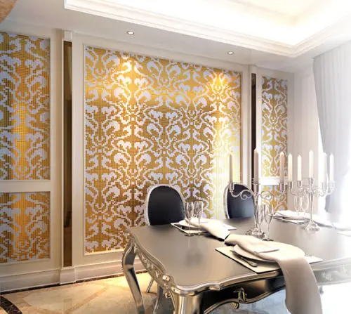 

Customized Golden white glass mosaic wallpaper tile Home decor damask pattern