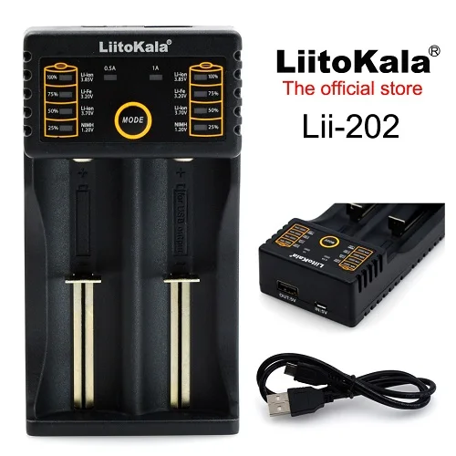 Зарядное устройство Liitokala Lii100B 202 402 18650 1 2 в 3 7 AA / AAA 85 26650 14500 16340 умное зарядное для