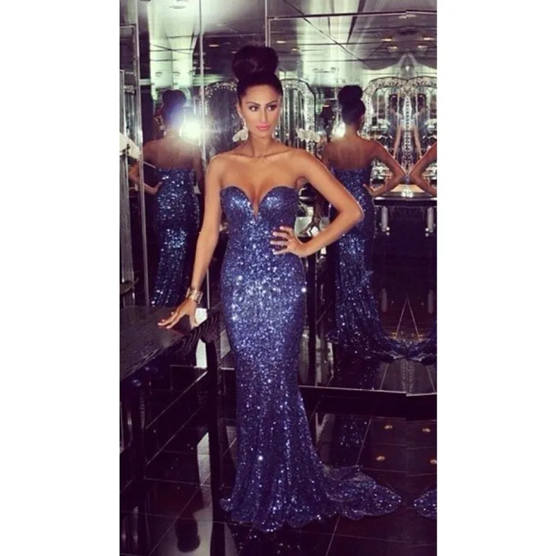 Сексуальная Русалка Милая Длинные Блестками Вечернее Платья Дешевые Простой Суд