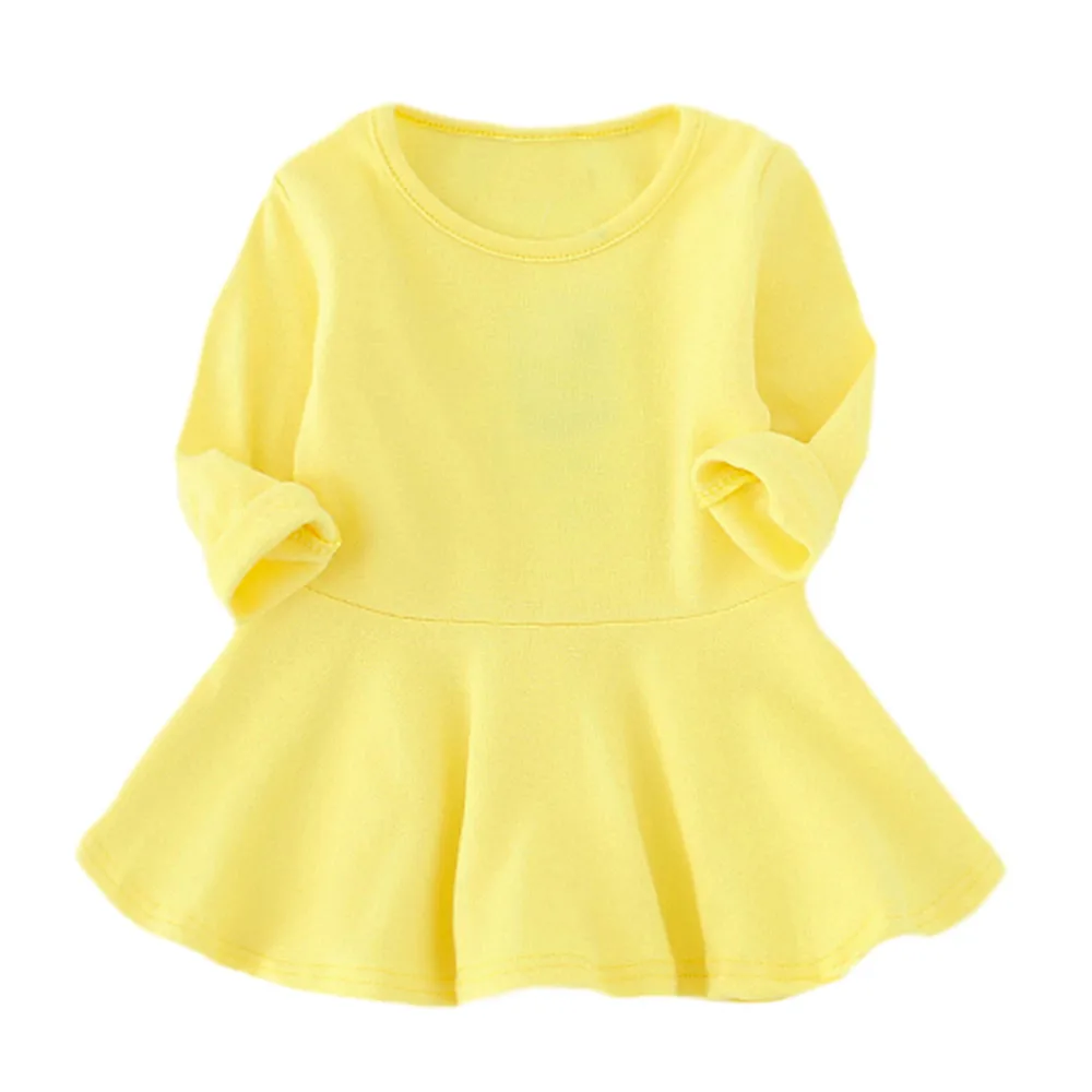 Цвет: желтый Vestido infantil/платье для маленьких девочек; 7 ярких цветов; однотонное Повседневное платье принцессы с длинными рукавами для малышей; одежда для маленьких девочек - Цвет: Цвет: желтый