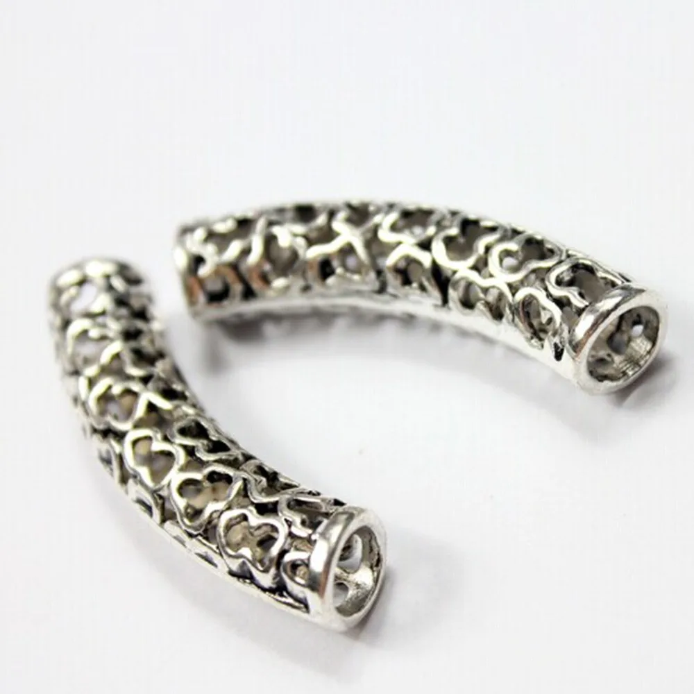 

Aaazee 2pcs 6mm Hole Antique Silver Hollowed Bone Tube for Bracelet and Necklace, 40mm Long for DIY Hair Decoration
