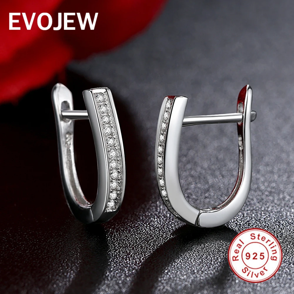EVOJEW Authentic Real 925 Sterling Silver Clear CZ Round Shape Hoop Earrings For Women Wedding Anniversary Party Jewelry Gift | Украшения и