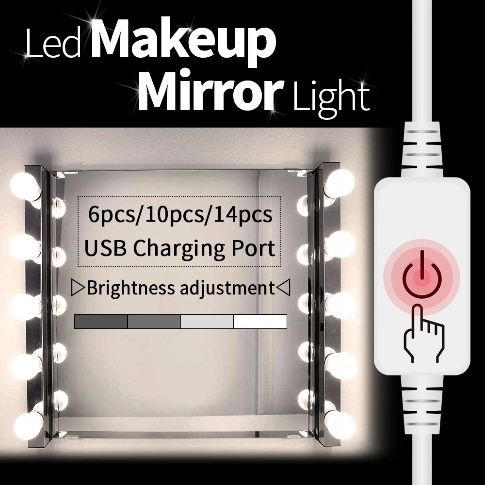 

Hollywood LED Mirror Vanity String Light DC12V Wall Lamp Cosmetic Dressing Mirror USB Led Lamp Stepless Dimmable 2 6 10 14Bulbs