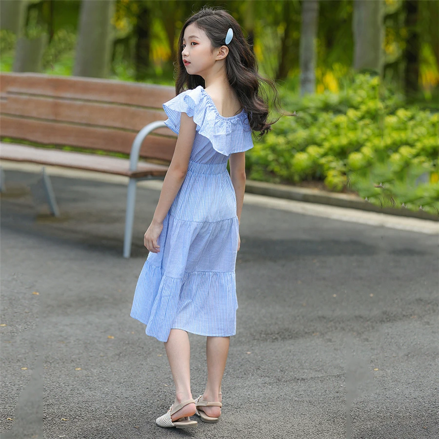 New Fashion 2019 elegant princess dress 2 ways wear wedding blue stripe off shoulder toddler girl dresses 6-15T | Детская одежда и