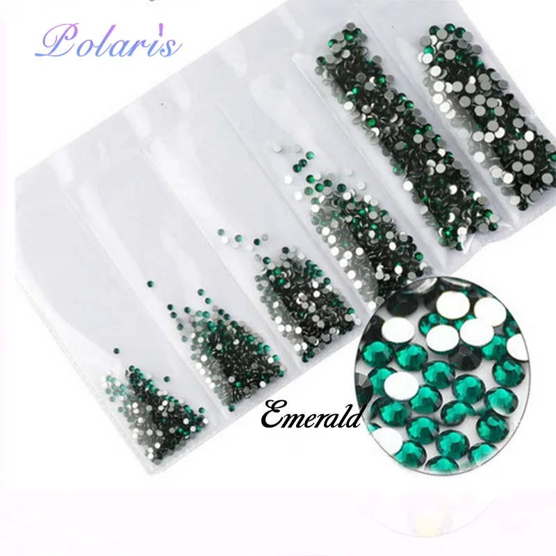 Emerald Polairs блестящее стекло SMC 6 разных размеров стразы с плоской задней частью без горячей фиксации для шитье стразами ткань для одежды Стразы для дизайна ногтей камень - Цвет: Emerald