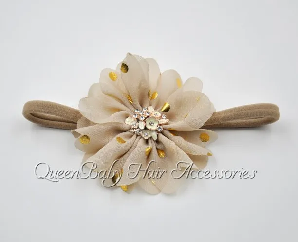 

30 Pcs/lot Baby Girls Headband Rhinestone Hair Accessories Glitter Dot Flower Headwear Toddler Nylon Hair Ties Baby Headband