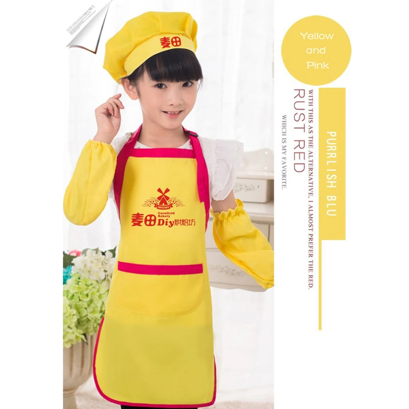 Детский фартук для шеф-повара набор с рукавами и шапкой карманный кухонный
