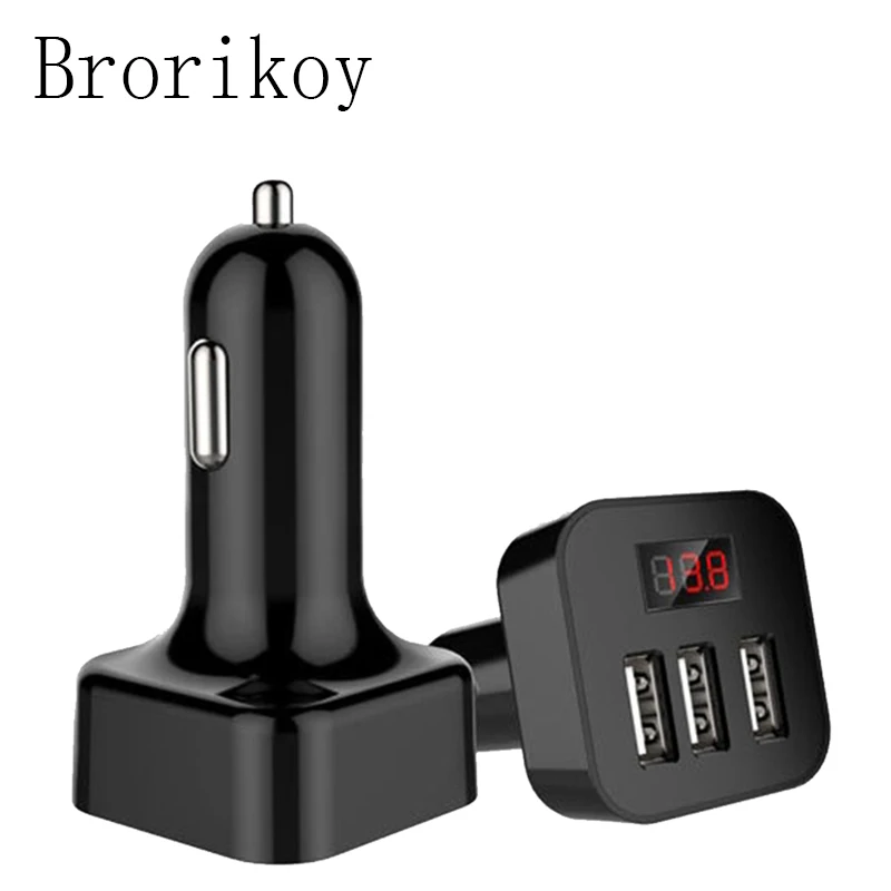 Автомобильное зарядное устройство Brorikoy, быстрая зарядка, адаптер для iPhone, samsung, мобильного телефона, 3 USB, авто, умный светодиодный дисплей, автомобильные аксессуары, зарядное устройство