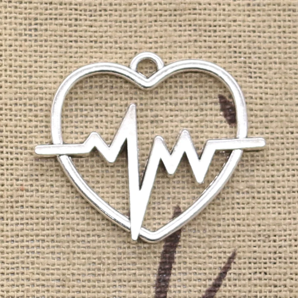 12 шт. Подвески сердцебиение сердца ECG 25x30 мм Античные Серебряные Позолоченные DIY