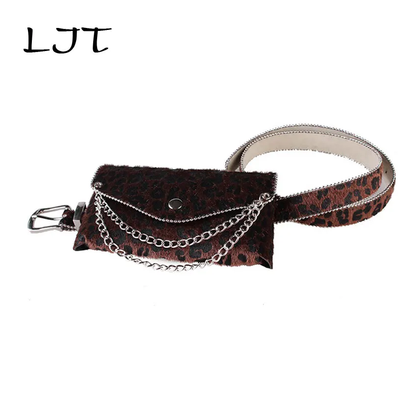 LJT меховая поясная сумка для женщин модная с леопардовым принтом цепочкой волос