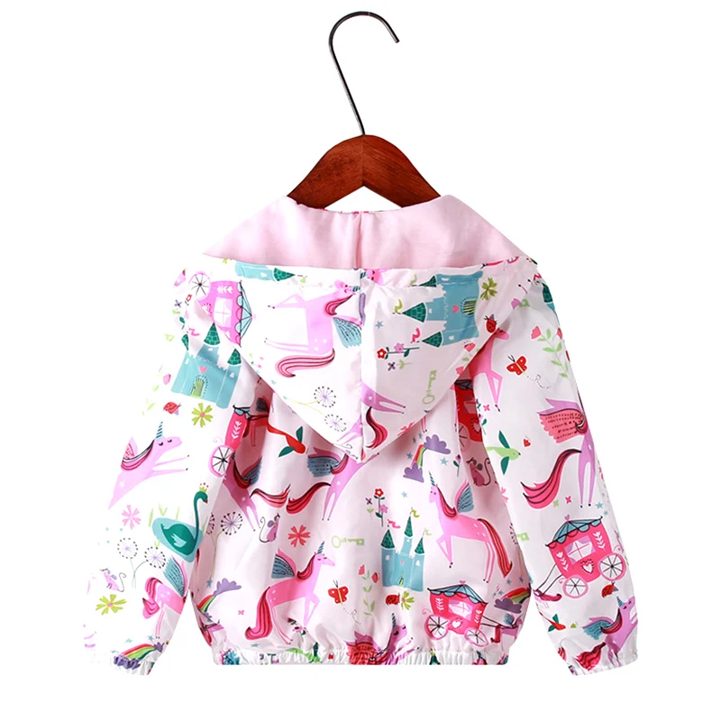 2021 Spring Autumn Children Outerwear Girls Fashion Horse Print Jackets For 2-8Y Animal Flower Style Hooded Clothes | Детская одежда и