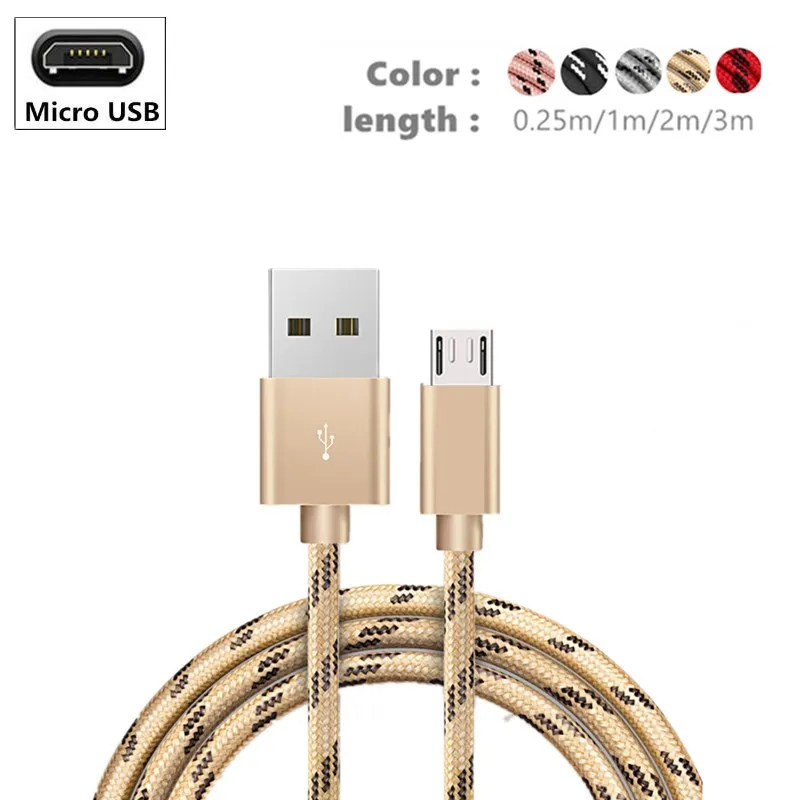Нейлон все микро-usb для устройств на аndroid синхронизации данных и зарядный кабель для Redmi; Huawei MediaPad M3 M2 M1 Honor 6X, Y6ii GX8, наслаждаться 5S 5 зарядный кабель - Цвет: Золотой