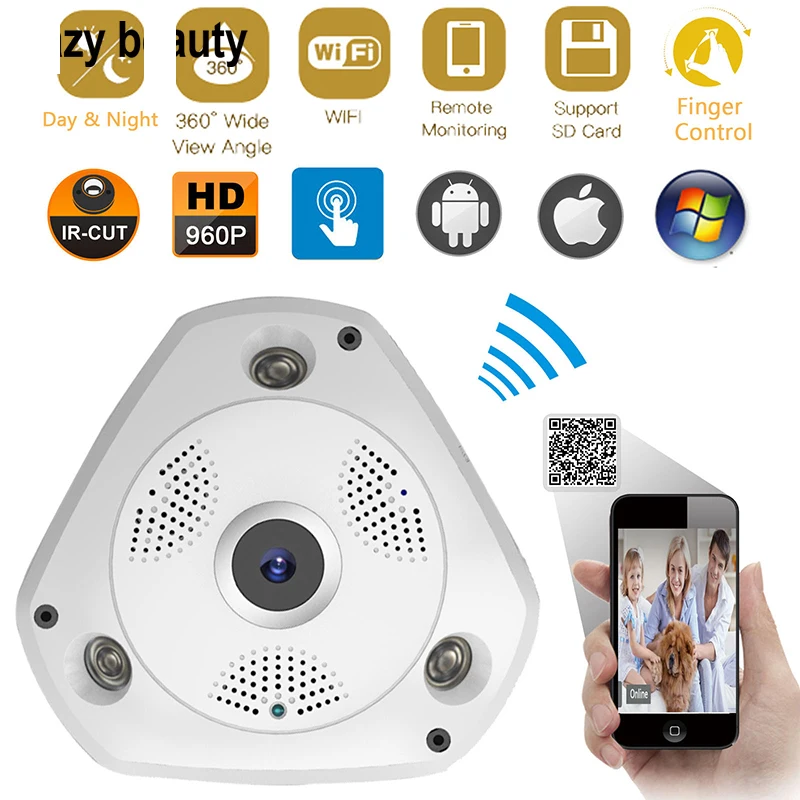 JCWHCAM 1280*960 360 градусов рыбий глаз панорамная камера HD Беспроводная VR панорама ip