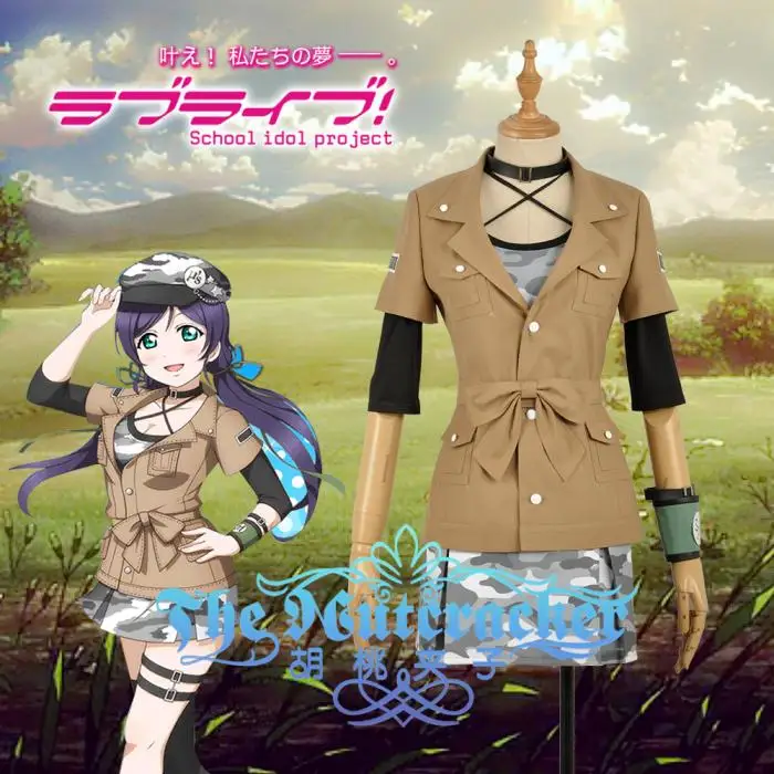 Амин Love Live! Костюм для косплея Nozomi Tojo армейское камуфляжное платье цвета хаки с