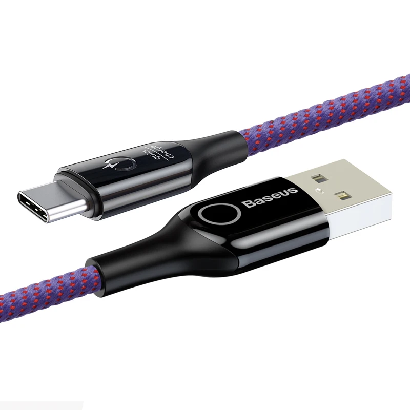 Purple Baseus usb type-C кабель для Xiaomi Redmi Note 7 Pro Quick Charge 3,0 USB C кабель интеллектуальное отключение питания светодиодный USB кабель для Xiaomi8 - Цвет: Purple