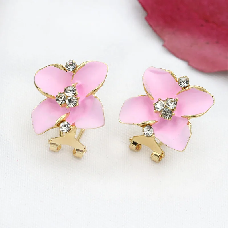 SexeMara Blue Black Pink Flower Stud Earrings Ladies Elegant Gold Rhinestone Pierced Brinco Women Jewelry Gift | Украшения и