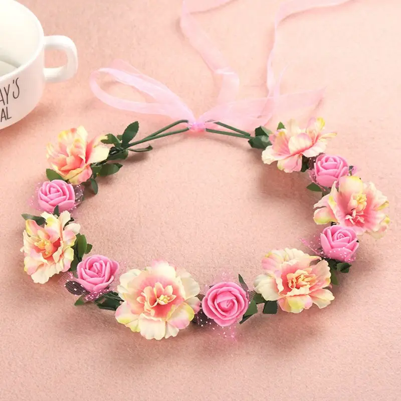 

6 Colors Adult Kids Irregular Faux Rose Flower Headband Flower Girls Bridal Wedding Gradient Colored Wreath Crown Mesh Headpiece