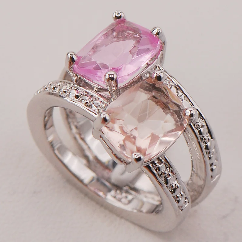 Кольцо из серебра циркон и морганит пробы с розовым кристаллом F786 размер 6 7 8 9 10