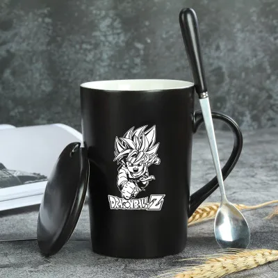 2 Oussirro Dragon Ball Z DBZ Бесконечность кружки чистого цвета керамические кружки чашка с крышкой и ложкой кухонный инструмент подарок - Цвет: 2