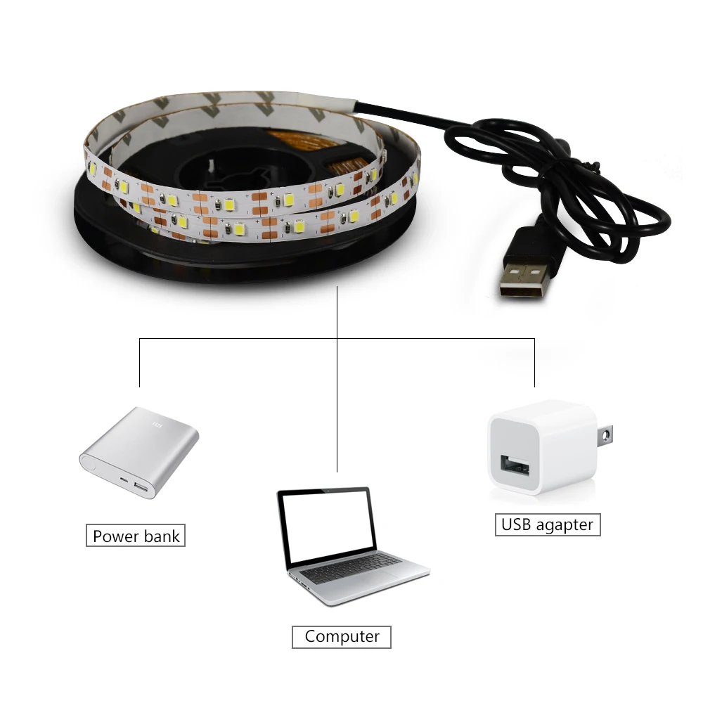 Светодиодная лента 5 в RGB с питанием от USB декоративная лампа 60 светодиодов/м 2835 SMD