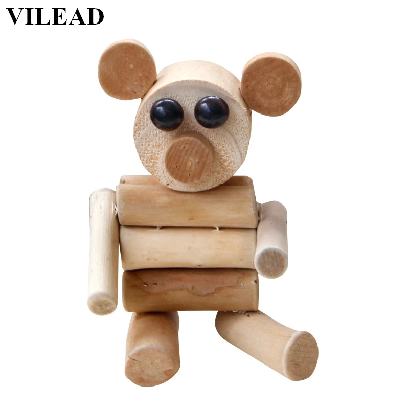 VILEAD 6.2'' Cute Wood Bear Figurines Handmade Wooden Decoration Cartoon Animal Model Vintage Home Decor Gift for Kids | Дом и сад