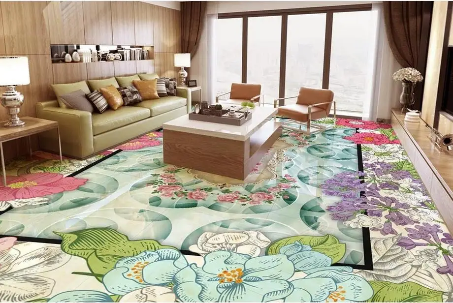 3D Пол самоклеющиеся обои на заказ мрамор ручная роспись цветы виниловые фото для