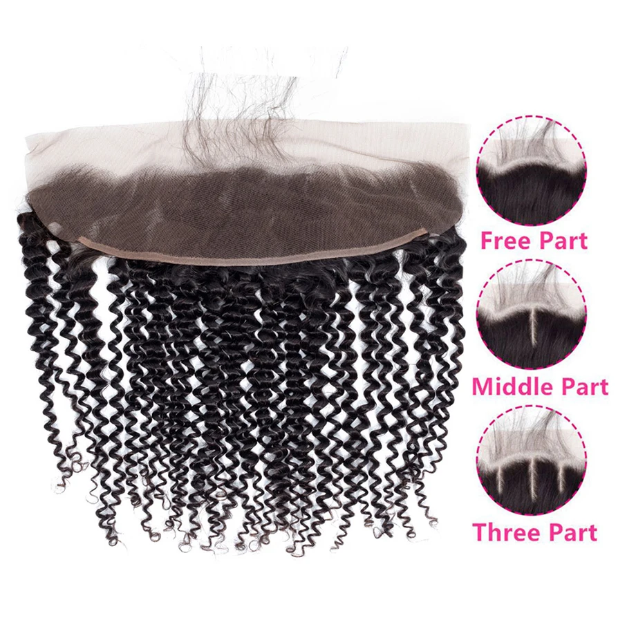 Piaoyi Afro Kinky Curly Weave Human Hair Bundles with Lace Frontal Closure Remy Brazilian 3 | Шиньоны и парики