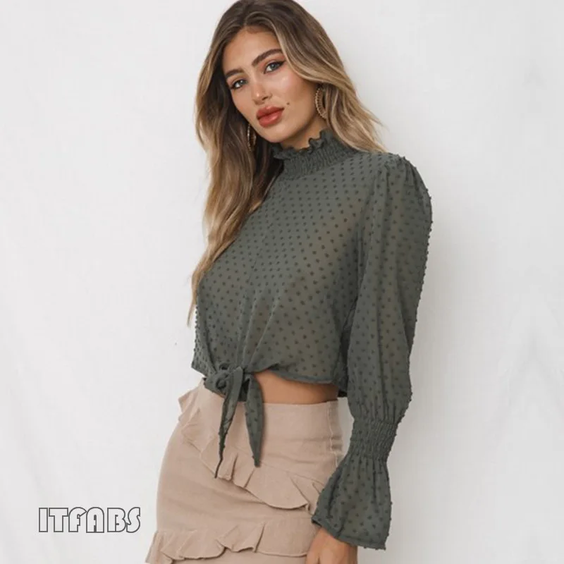 Женская шифоновая блузка с длинным рукавом элегантная Свободная цветочным