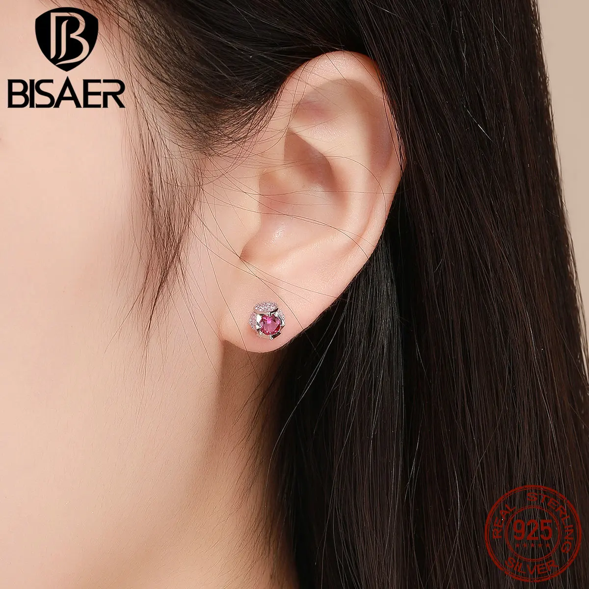 BISAER,, 925 пробы, Серебряная роза, бутоны тюльпанов, Орхидея, серьги-гвоздики для женщин, кубический циркон, серьги, ювелирное изделие EFE042