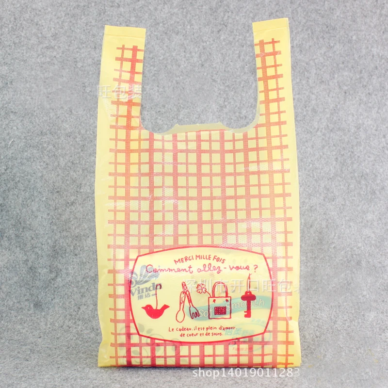 100 шт./лот пластиковые пакеты для супермаркета с ручками покупок закусок бутик