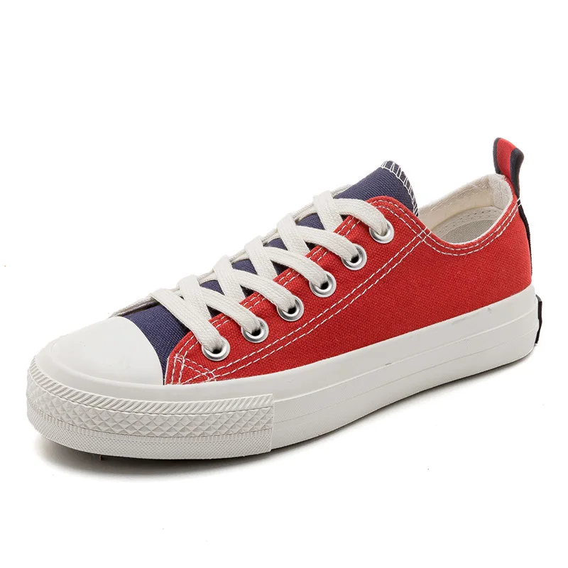 Low Top Red Blue Вулканизированная обувь; женская повседневная обувь смешанных цветов; женская летняя обувь на плоской подошве; Женская дышащая парусиновая обувь с высоким берцем; zapatillas mujer - Цвет: Low Top Red Blue
