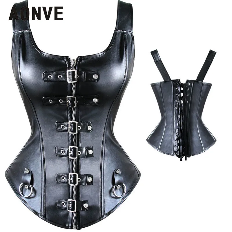 AONVE кожаный корсет стимпанк Корсеты и бюстье готичный приталенное Бюстье с