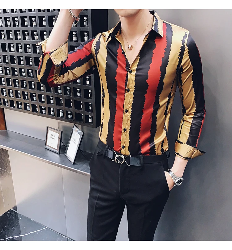 Острые зубы Рубашка в полоску Для мужчин Camisa социальная Masculina Стройное пригодное в Корейском стиле Для мужчин Костюмы с длинными рукавами Сорочка мужская, для общественных мест рубашки для мальчиков