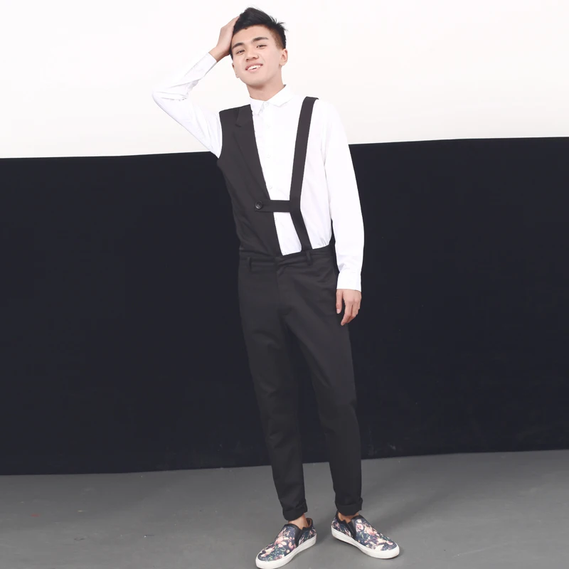 27-44 ! 2016 Autumn men's new male personality Original design slim black skinny pants jumpsuit singer costumes