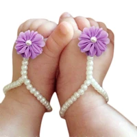 first walker baby beach foot anklet chain newborn baby flower barefoot shoes pearl flower foot sandals kids accessories dropship