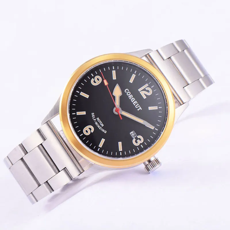 Часы мужские с автоподзаводом 41 мм черный циферблат нержавеющая сталь | Наручные