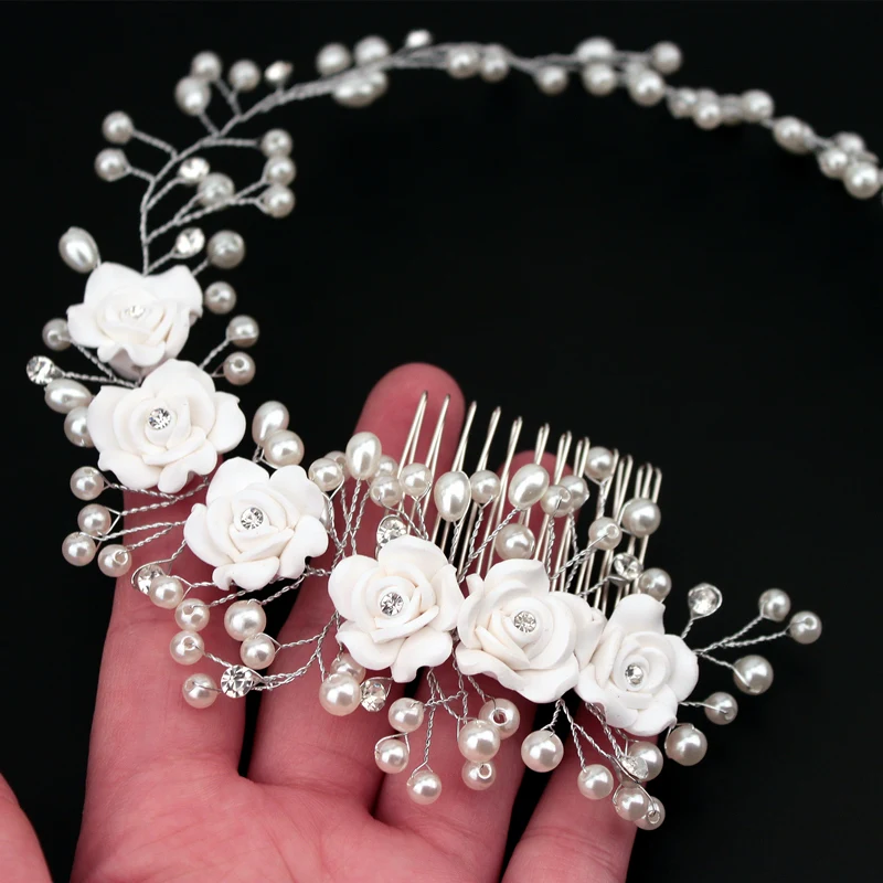 Женская Цветочная Заколка-Расческа с жемчужинами украшение для волос на мягкой