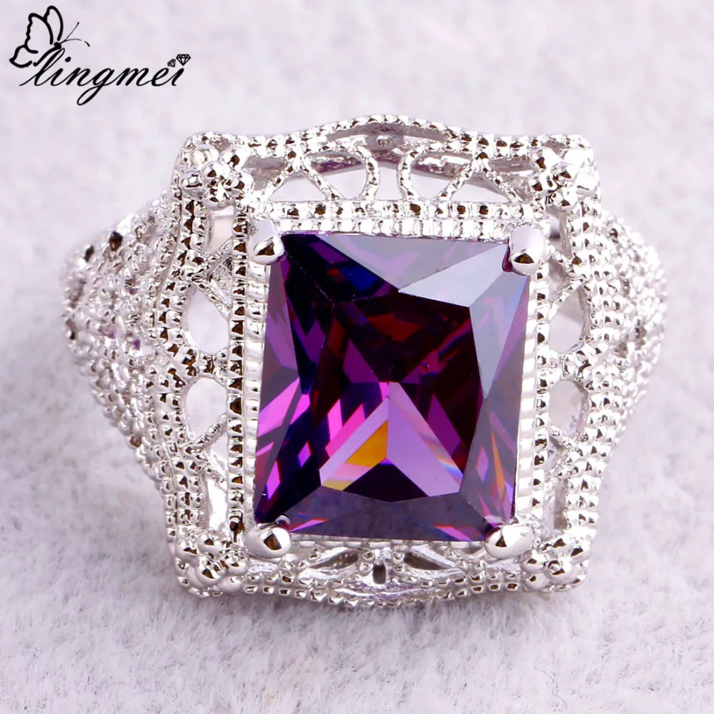 Женское кольцо с фиолетовым цирконом серебристого цвета размеры 6 7 8 9 10|fashion rings for