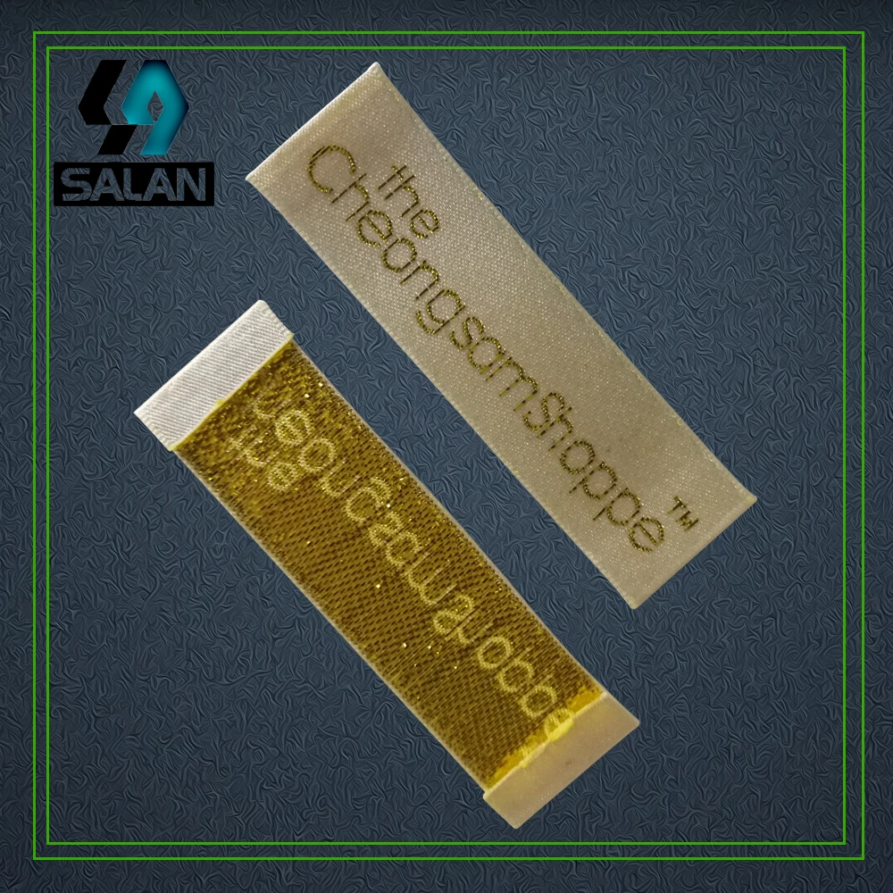 Индивидуальный Пошив 1100 шт./лот атласная тканая этикетка с обрезанными краями