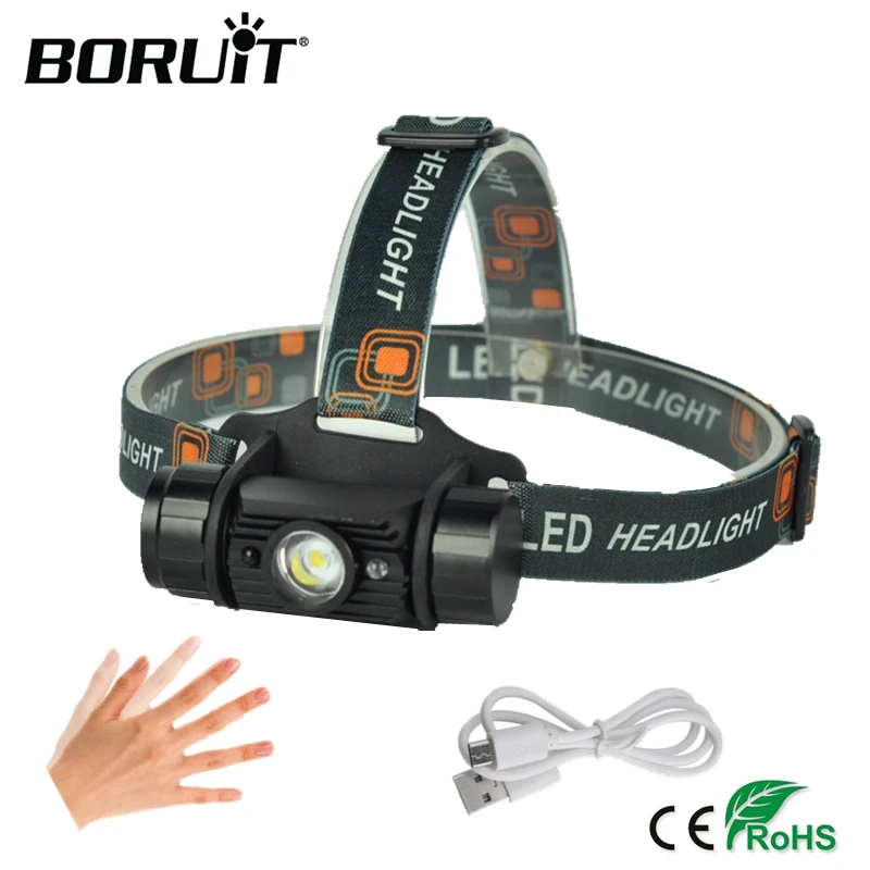 Sensor de Movimento Recarregável à Prova Tocha para Acampamento Boruit Mini Farol ir 1000lm 18650 Dwaterproof Água Cabeça Caça Xpe Led