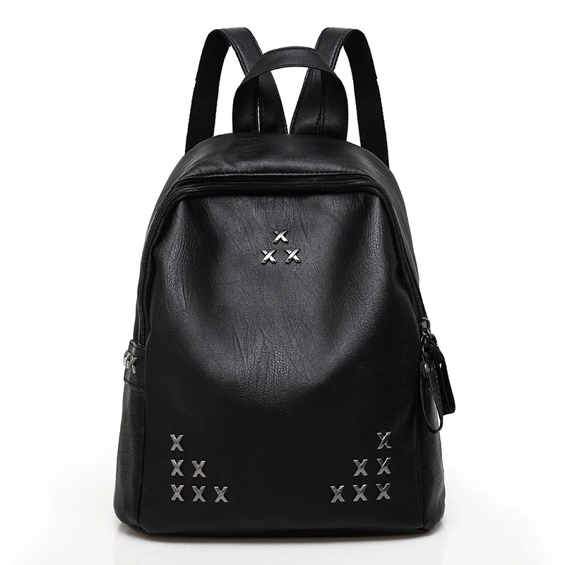 Fashion PU Leather Ladies Backpack New Students School Bags Black Red Rivets Travel Big for Teenagers | Багаж и сумки