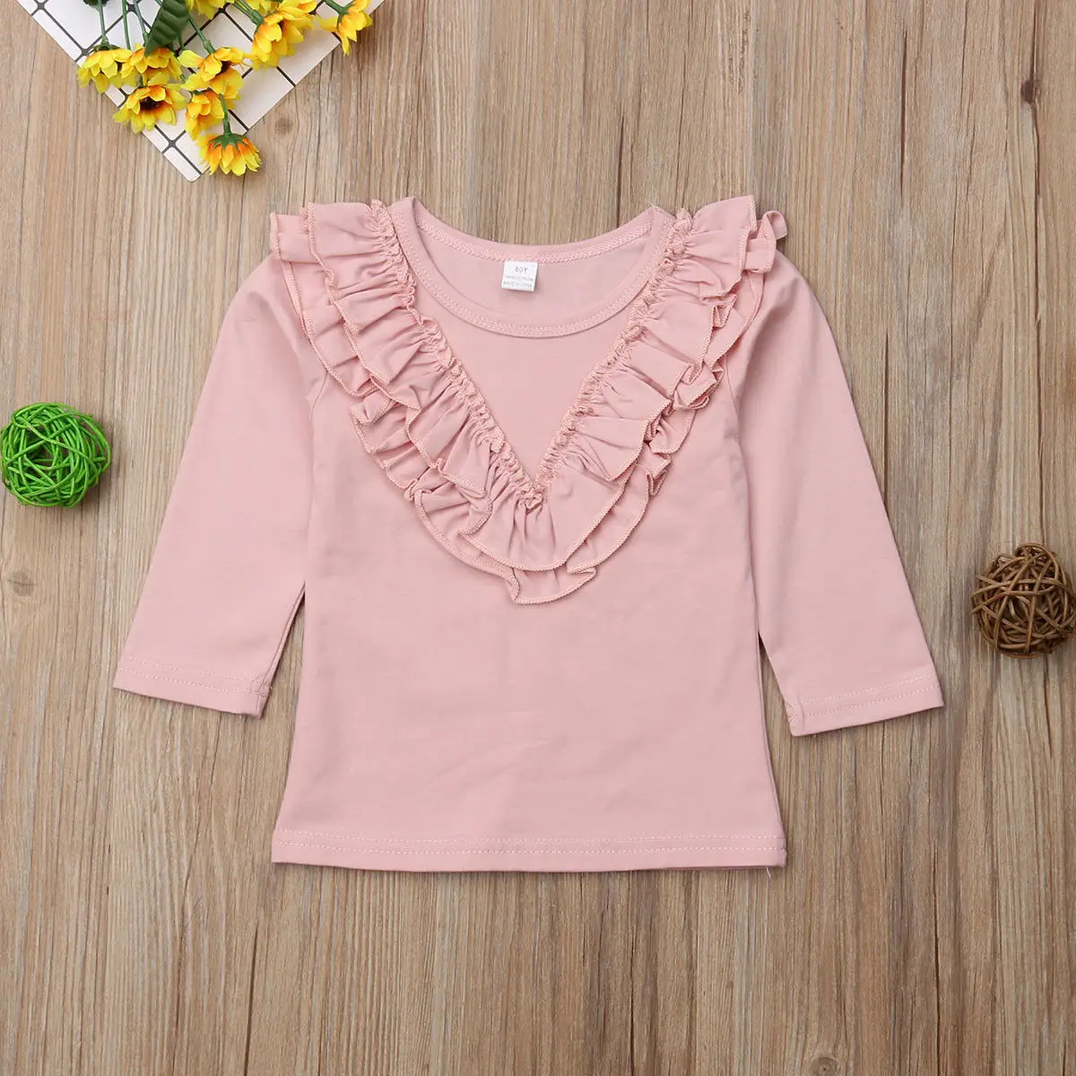Spring Cute Casual Toddlers NEW Kids Baby Girl Vintage Ruffled Collar Solid Cotton O-Neck Long Sleeve Tops T Shirt Blouse | Мать и