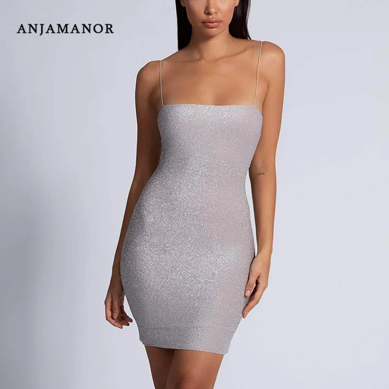 Anjamanor Лето 2019 женское платье блестящие сексуальные платья для женщин вязаное с