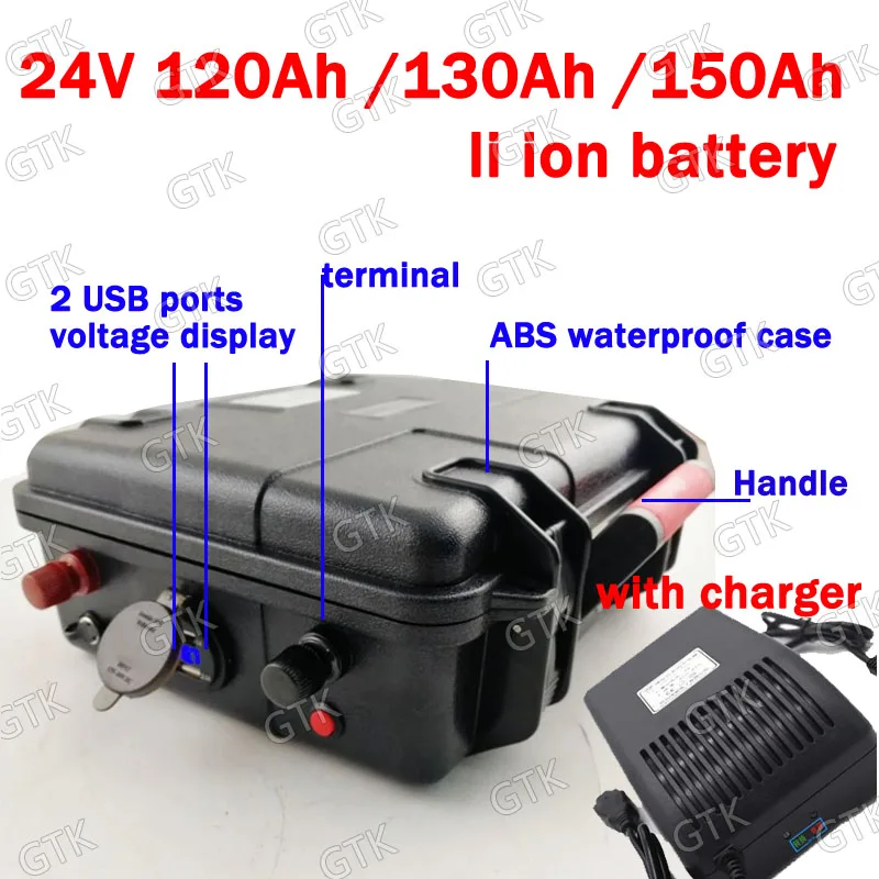 GTK 24V 150Ah Водонепроницаемый 24V 120AH литий-ионного аккумулятора 24V 130Ah литий-ионный аккумулятор для EV скутер гольф-кары UPS резервного питания+ 10A Зарядное устройство