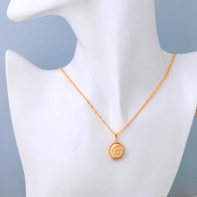 Glam Luxe таинственная белая роза для чистой любви желтое золото тон циркон ожерелья