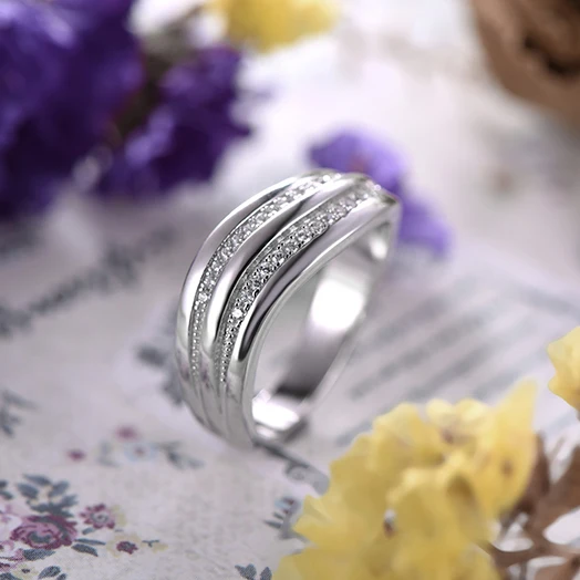 Solid Pure Стерлингового Серебра 925 Свадьба Обручальное Кольцо Белого Золота