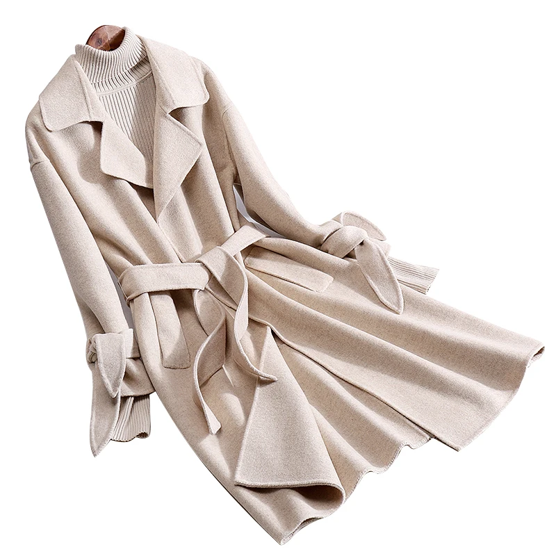 2019 Новое анти-сезонное двустороннее шерстяное пальто женское длинное выше