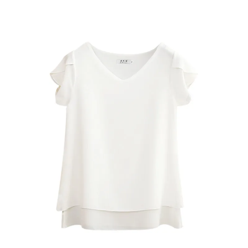 

YUANYU Fashion Brand Women Chiffon Shirt 2021 Summer Short sleeve V-neck Blouse Casual 9 Solid color Loose Oversized Lady Tops