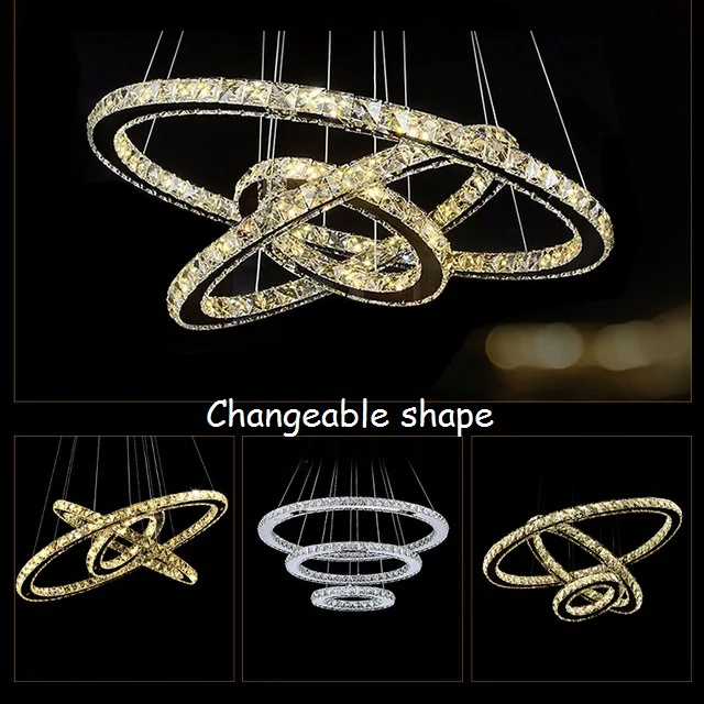 

Modern ChandelierLEDCrystal Ring Chandelier Ring Crystal Light Fixture Light Suspension Lumiere LED Lighting Circles Lamp90-260V